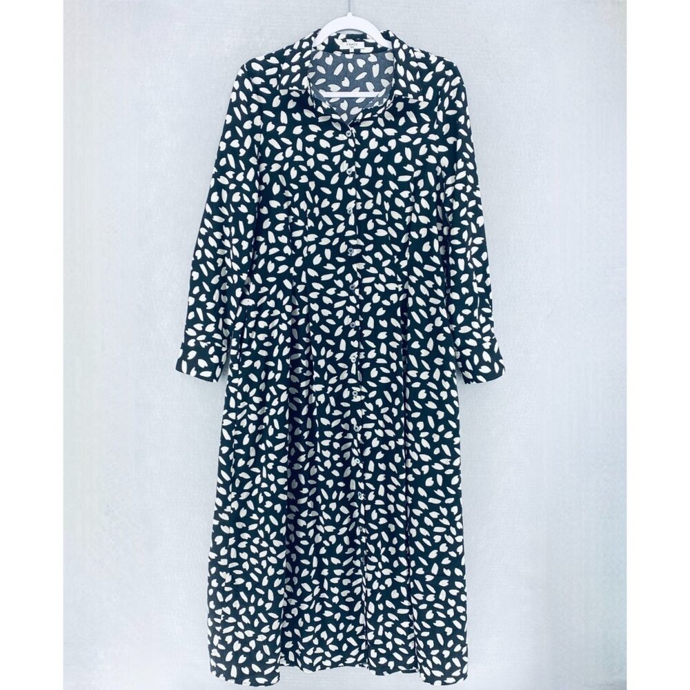 Frnch Shirt Dress Womens L Black White Button Front Maxi Cottage Boho Career